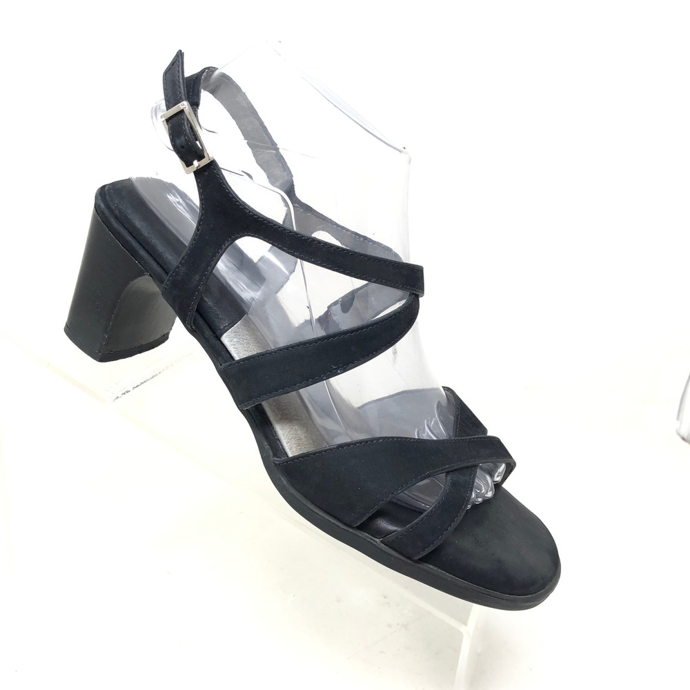 BeautiFeel Womens 40 Strappy Block Heel‎ Sandals Black Suede Straps Buckle